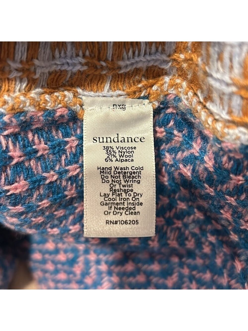 Sundance Fields of Fair Patchwork Multicolored Sweater Alpaca Wool Size Medium - Picture 5 of 6